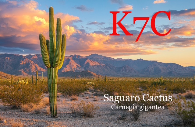 Saguaro cactus standing tall in arizona desert landscape at sunset